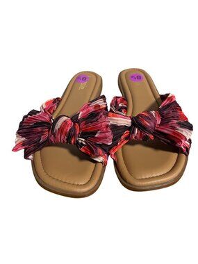 Kensie Women's Renata 2 Slide Sandal Size 8.5 Colorful Knotted Pleated Bow